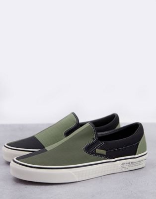Vans classic slip on trainers in vetiver and black