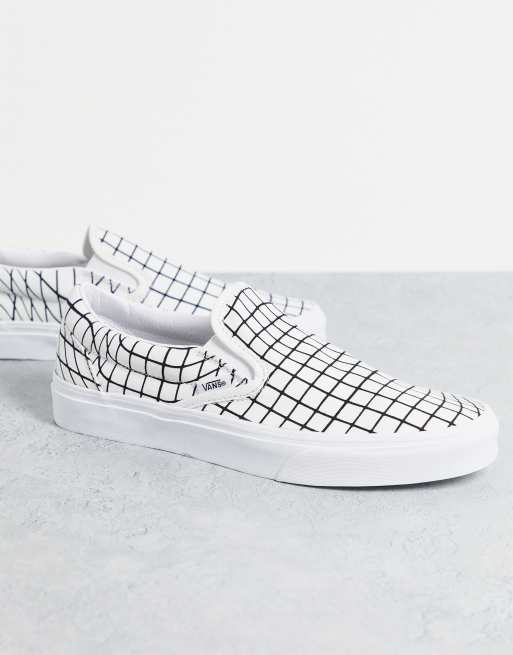 Vans Classic Slip On U Paint warp checkerboard sneakers in white