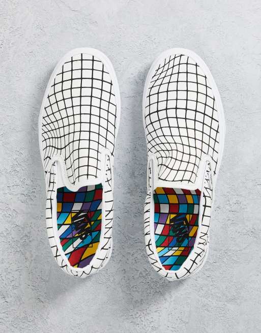 Verpletteren Elastisch Onrechtvaardig Vans Classic Slip-On U-Paint warp checkerboard sneakers in white | ASOS