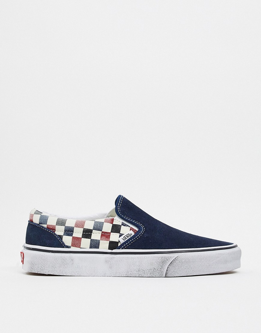 Vans classic slip-on washed check trainers-Blue