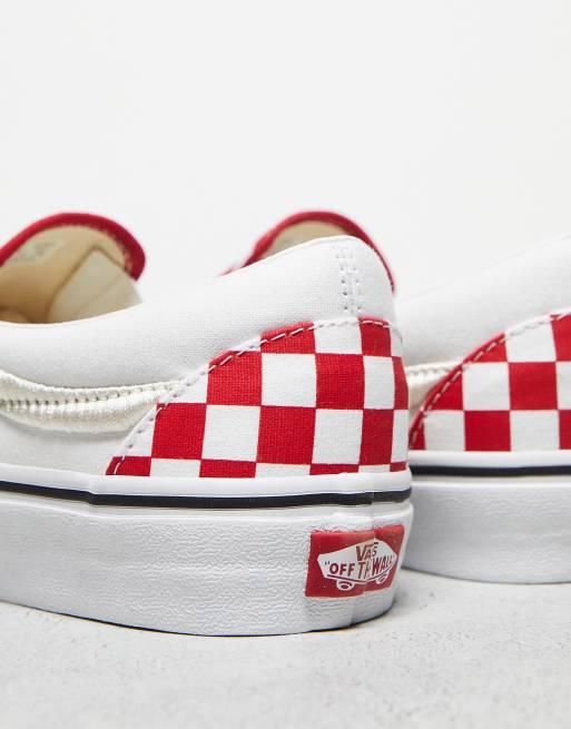 Red checkerboard high top on sale vans