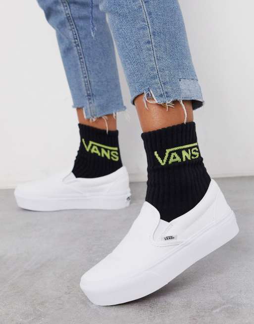 Vans Classic – Sneaker zum Hineinschlüpfen in Weiß mit Plateausohle 