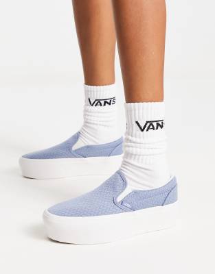 Vans Classic - Sneaker zum Reinschlüpfen aus Strick in Blau mit Plateausohle