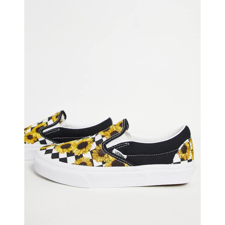Vans Classic Sneakers senza lacci con ricamo con girasole colore nero e bianco