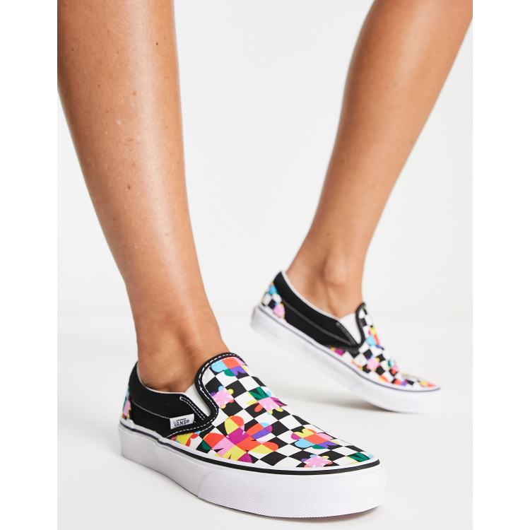 Vans Classic Sneakers senza lacci nere e bianche a scacchi e a fiori