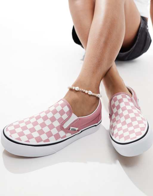 Vans Classic Sneakers senza lacci rosa e bianche a scacchi