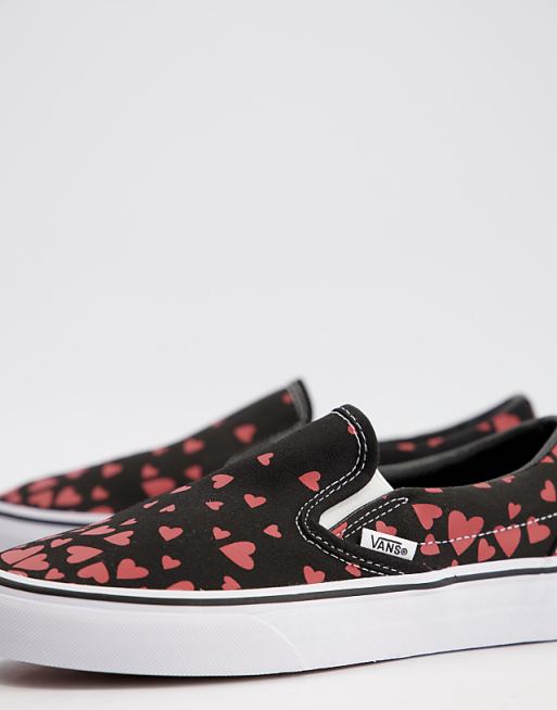 Vans Classic - Sneakers senza lacci rosse e nere con cuori Vans Classic - Sneakers senza lacci rosse e nere con cuori