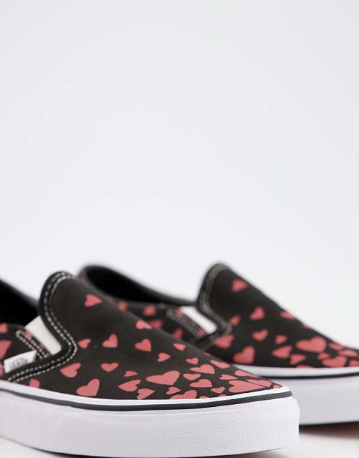 Vans Classic - Sneakers senza lacci rosse e nere con cuori Vans Classic - Sneakers senza lacci rosse e nere con cuori