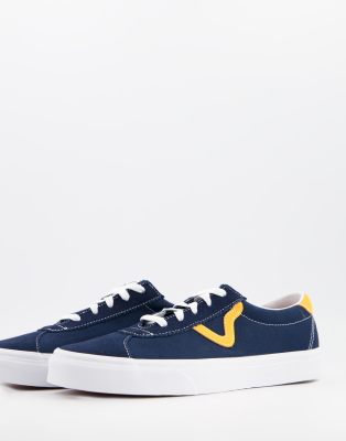 blue vans yellow stripe