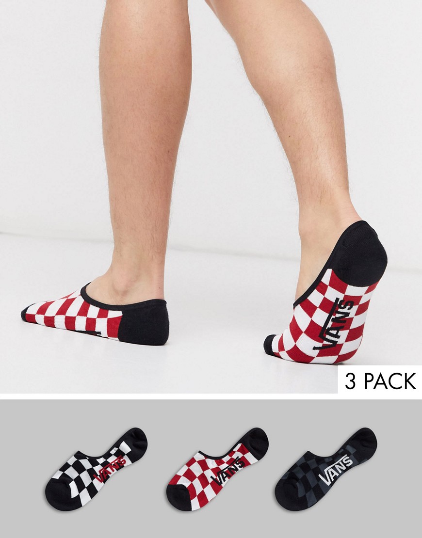 Vans Classic super no show 3-pack sock in red/white/black check