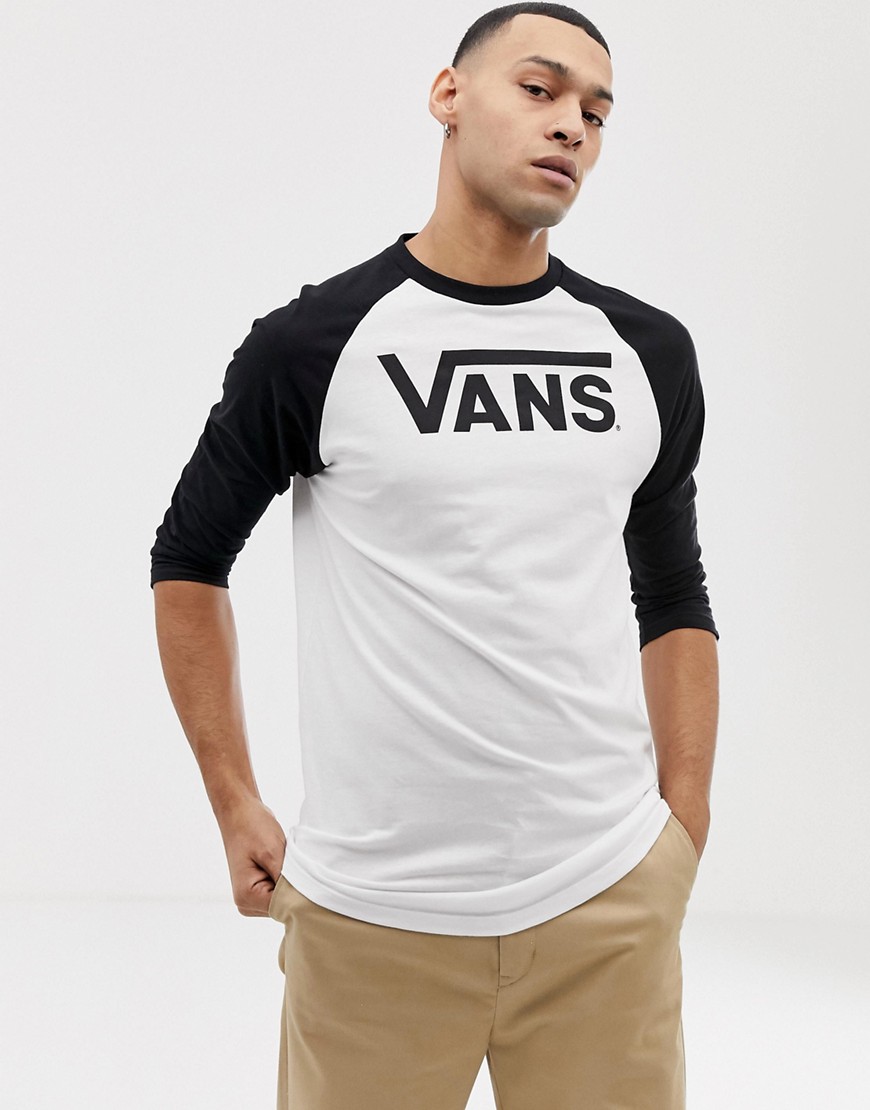 Vans Classic - T-shirt bianca con maniche raglan e logo-Bianco