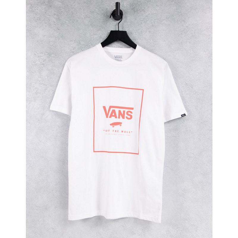 Uomo Activewear Vans Classic - T-shirt con riquadro con stampa bianca/corallo