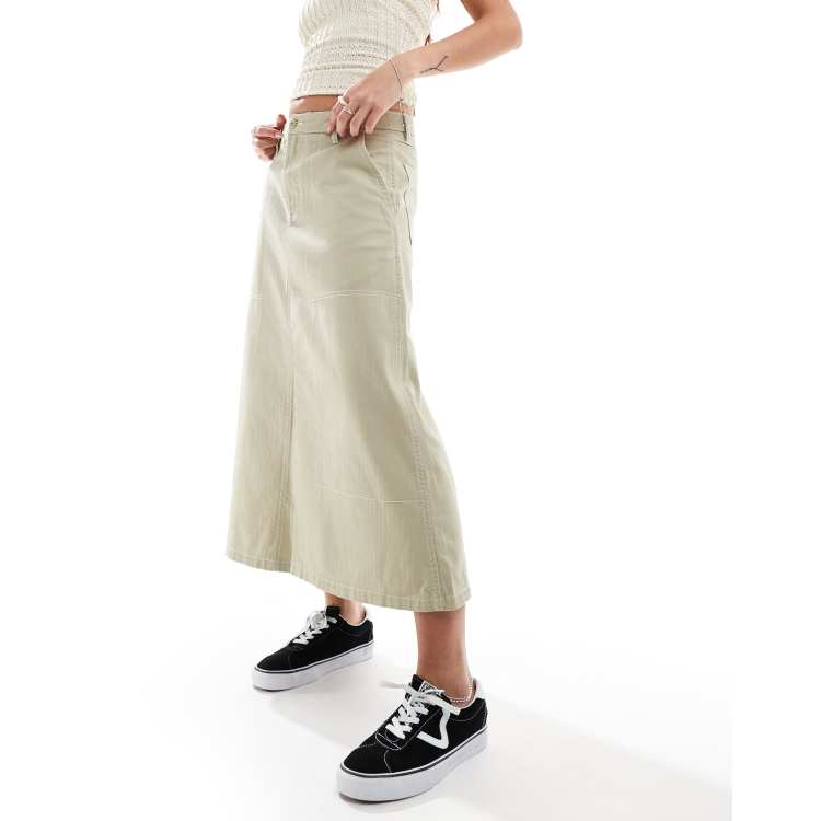 Vans Codey long flare utility skirt in beige ASOS