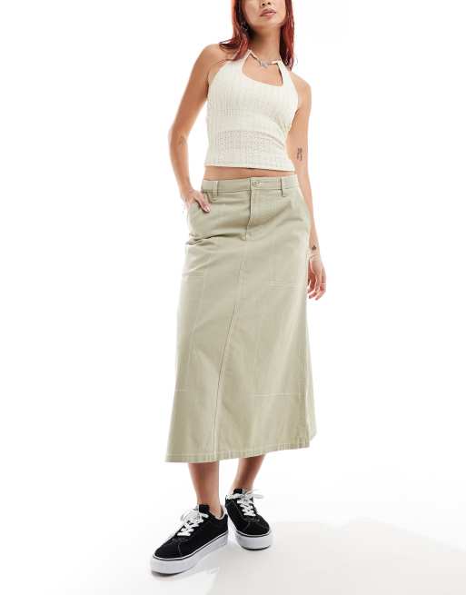 Vans Codey long flare utility skirt in beige