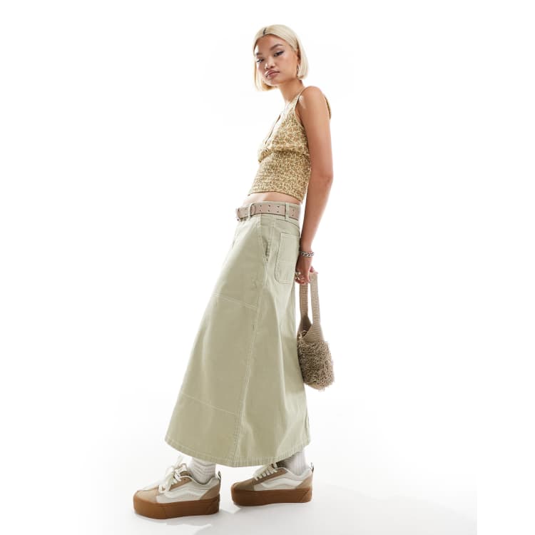 Vans Codey long flared utlity skirt in light tan | ASOS