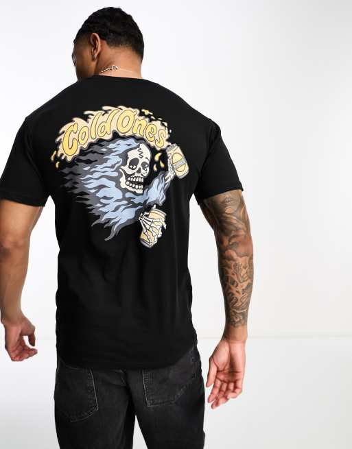 Vans cold ones skull back print t shirt in black