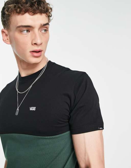 Vans – Colorblock – T-Shirt in Dunkelgrün und Schwarz 