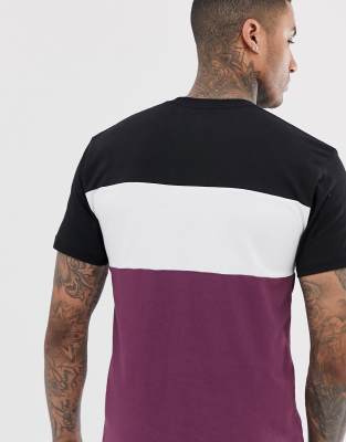 Vans colour block t-shirt in burgundy/white