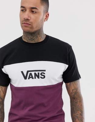 Vans colour block t-shirt in burgundy/white