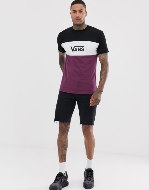 Vans colour block t-shirt in burgundy/white