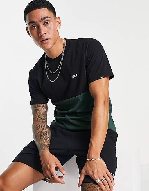 Vans colour block t-shirt in green and black 