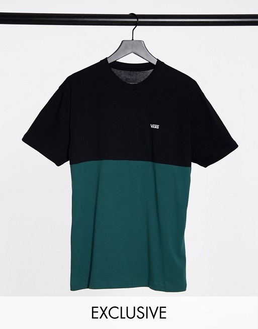 Vans Colourblock t-shirt in black/green Exclusive at ASOS
