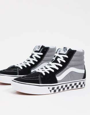 black and grey high top vans