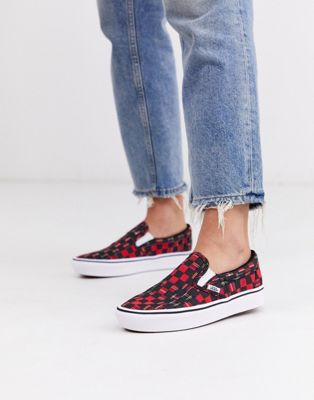 Vans ComfyCush Slip-On trainers in plaid check | ASOS