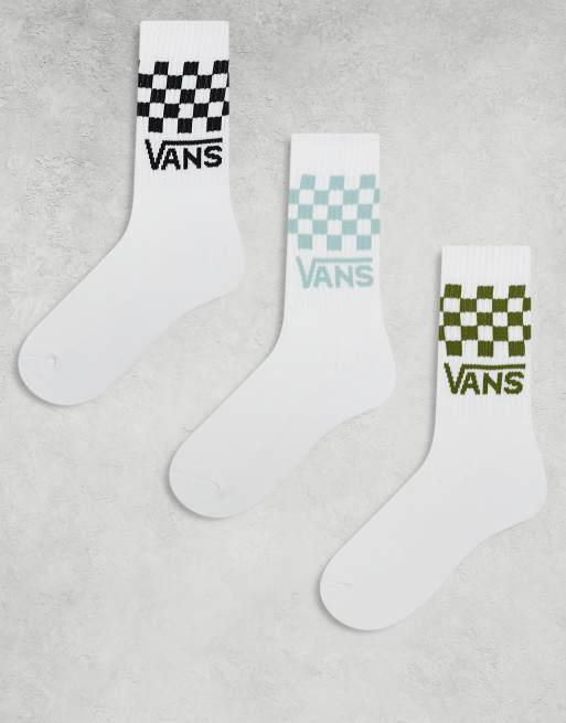 Vans - Confezione da 3 paia di calzini classici bianchi con dettagli grigi, neri e blu