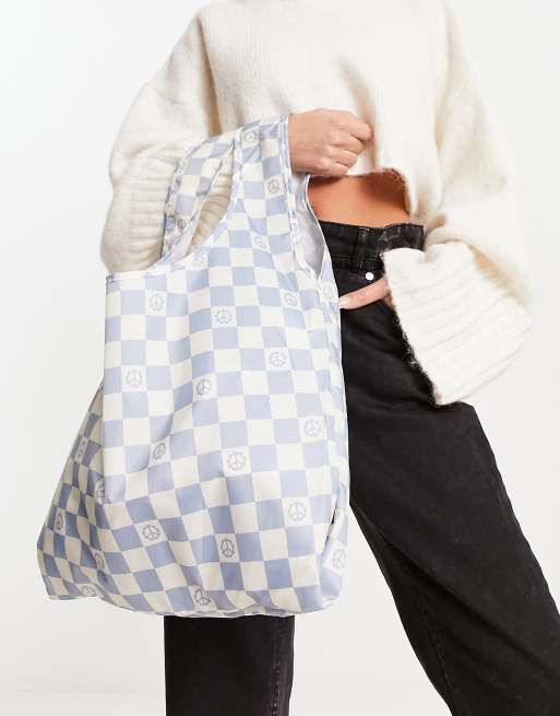 Vans Contortion checkerboard tote bag in blue/white