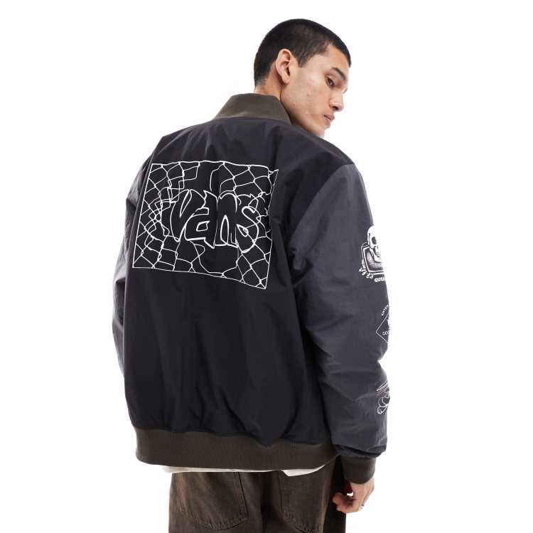 【VANS】 Crazy Eddie Baseball Jacket Vans Crazy eddy baseball jacket in black/asphalt | ASOS