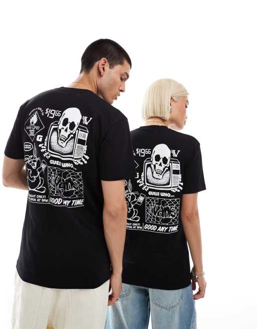 Vans – Crazy Eddy – Svart t-shirt med dödskalletryck baktill, 4 av 4