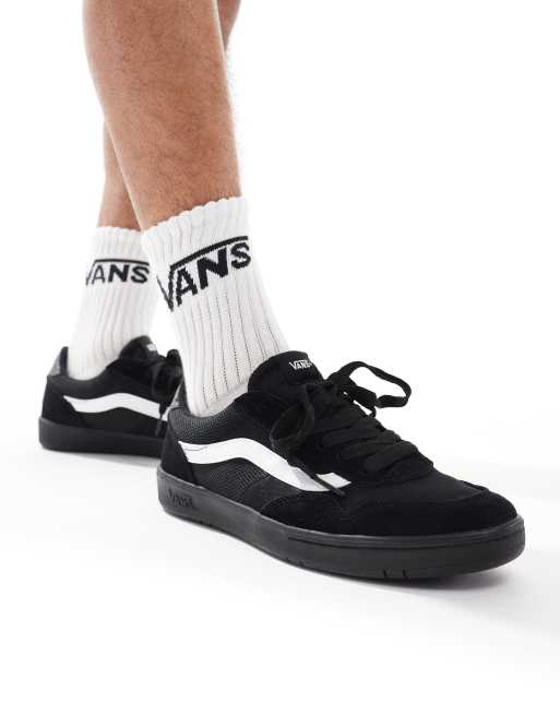 Vans white leather hot sale black stripe