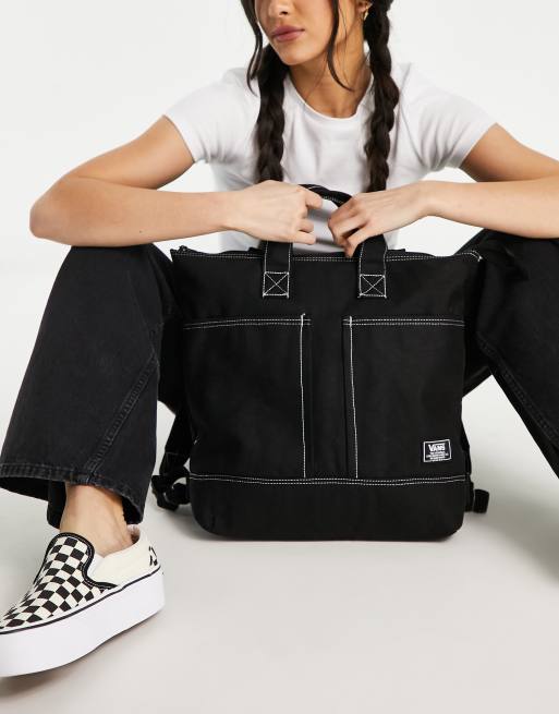 Vans Boxer mini checkerboard detail backpack in black and white