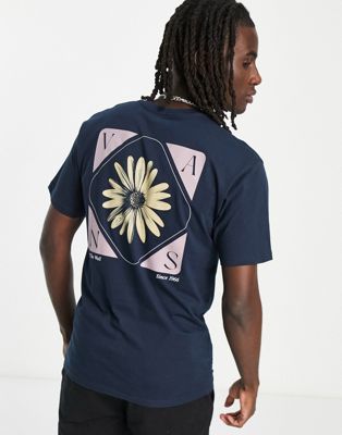 Vans daisy back print t-shirt in off navy