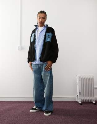 Vans debrusk oversized sherpa fleece jacket in black and blue - MULTI - view 1