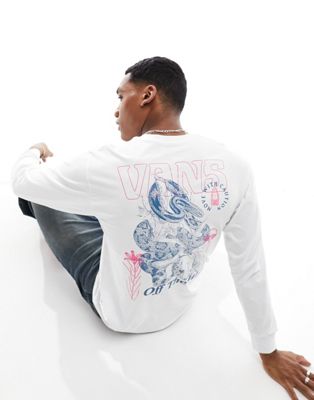 Vans distorted snake long sleeve t-shirt with back print in white