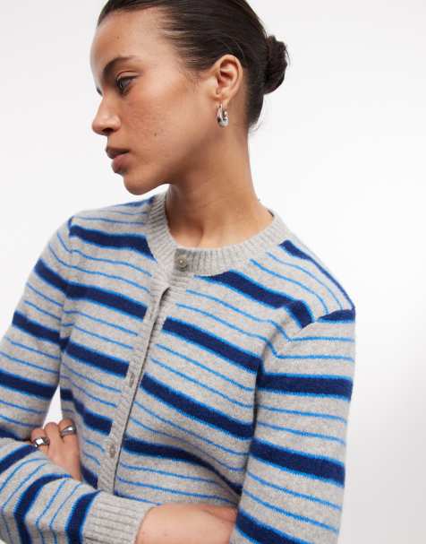 Vans Dolly stripe cardigan light grey in cement hthr/brightazure - view 1