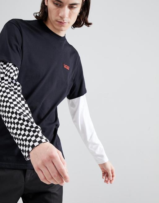 Vans double layer t shirt with contrast sleeves in black Exclusive