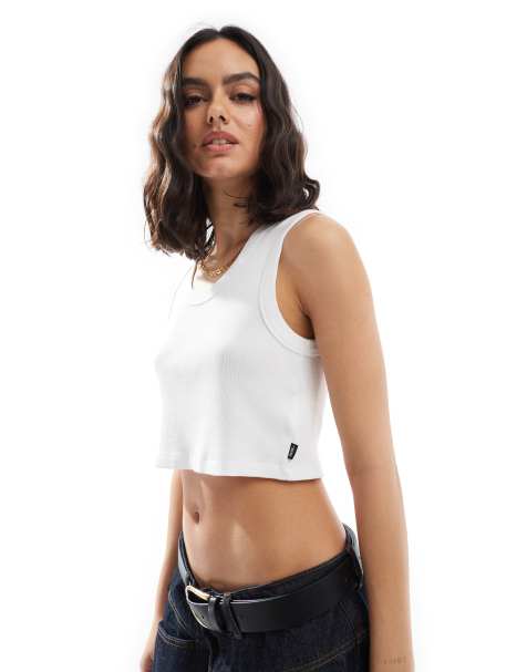 Vans – Drew – Geripptes Tanktop in Weiß - view 1