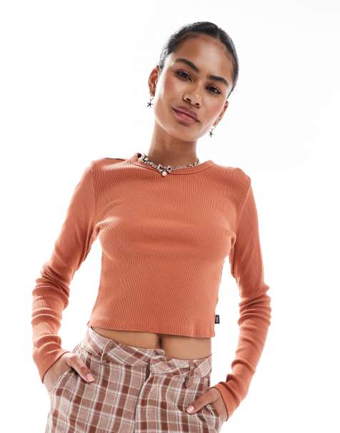 Vans drew ribbed long sleeve top in burnt orange - view 1