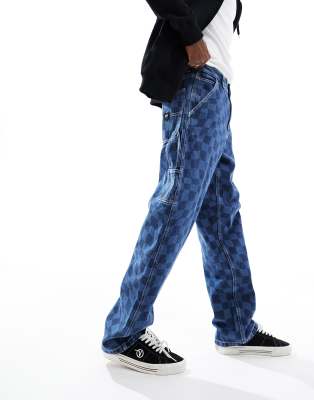 Vans drill chore carp checkerboard jeans in blue indigo - ASOS Price Checker