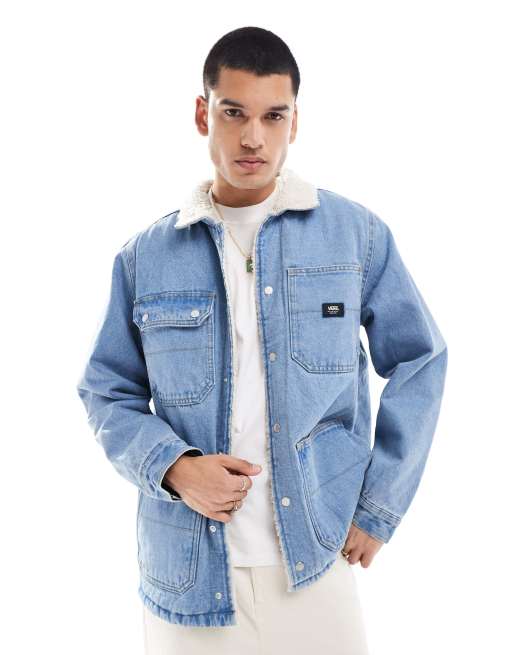 Vans drill chore denim jacket in washed blue with sherpa