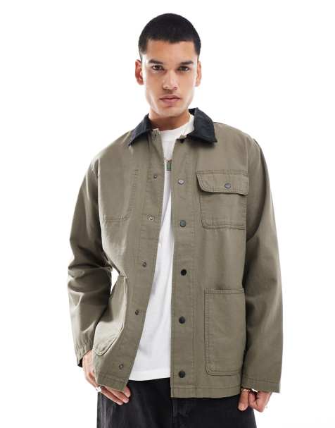 Vans drill chore jacket in mid brown with black collar - view 1