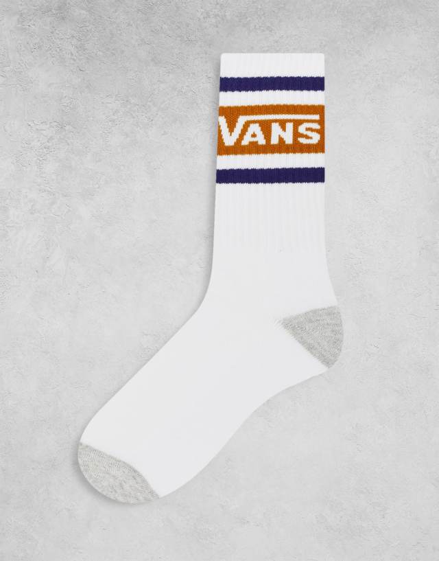 Vans Drop V crew socks in white and brown