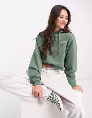 Vans Drop V crop full zip hoodie in duck green Exclusive at ASOS-Brown