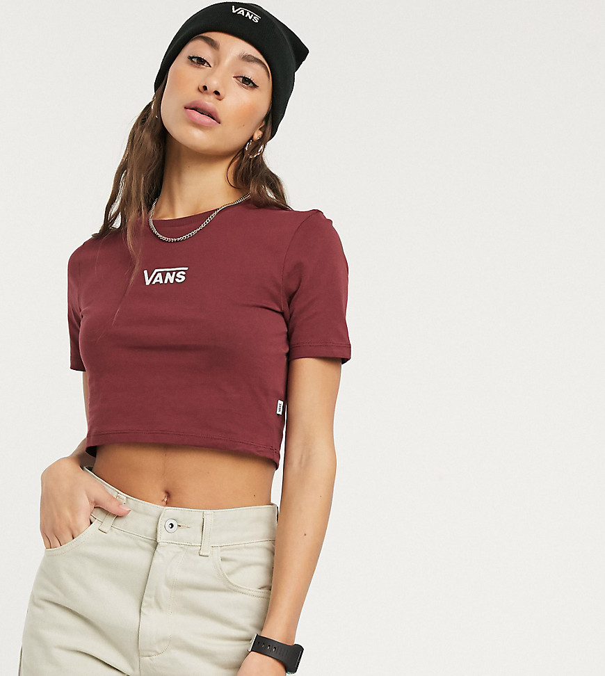 Vans Drop V cropped t-shirt in burgundy Exclusive at ASOS-Red