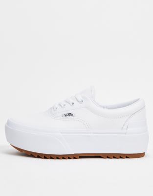 vans era stacked white trainers