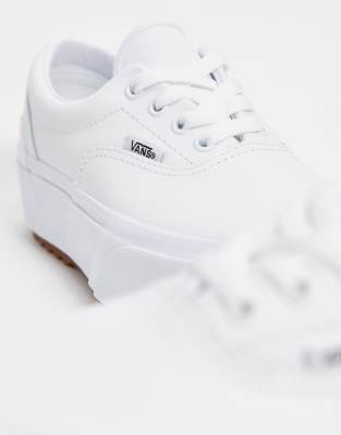 vans era stacked white trainers