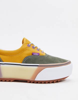 vans era stacked trainers in green